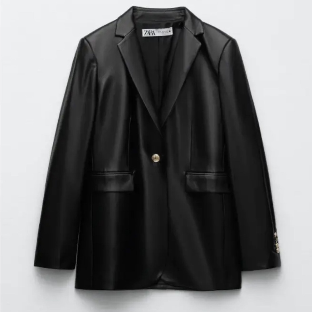 Zara women’s black faux leather blazer